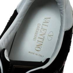 Pre Owned Valentino Black/White Suede And Leather Flycrew Beaded Low Top Sneakers Size 40