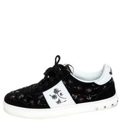 Pre Owned Valentino Black/White Suede And Leather Flycrew Beaded Low Top Sneakers Size 40