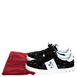 Pre Owned Valentino Black/White Suede And Leather Flycrew Beaded Low Top Sneakers Size 40