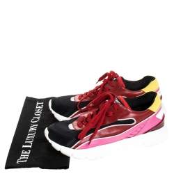 Pre Owned Valentino Multicolored Mesh and Leather Lace Sneakers Size 40