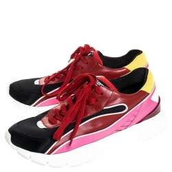 Pre Owned Valentino Multicolored Mesh and Leather Lace Sneakers Size 40