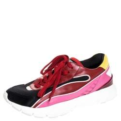 Pre Owned Valentino Multicolored Mesh and Leather Lace Sneakers Size 40