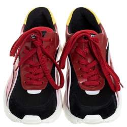 Pre Owned Valentino Multicolored Mesh and Leather Lace Sneakers Size 40