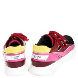 Pre Owned Valentino Multicolored Mesh and Leather Lace Sneakers Size 40
