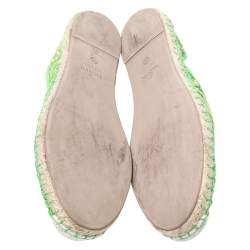 Pre Owned Valentino Green Lace, Leather Trim And Mesh Espadrille Flats Size 38