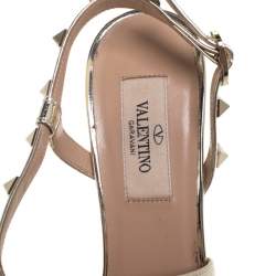 Pre Owned Valentino Gold Leather Rockstud Cross Strap Sandals Size 37