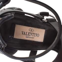 Pre Owned Valentino Black Leather Rockstud Spike Ankle Strap Sandals Size 37