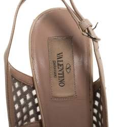 Valentino Beige Lattice Leather And Mesh Studded Slingback Platform Sandals Size 38 