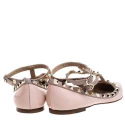 Pre Owned Valentino Beige Patent Leather Rockstud Ballet Flats Size 37.5