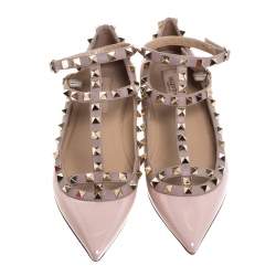 Pre Owned Valentino Beige Patent Leather Rockstud Ballet Flats Size 37.5