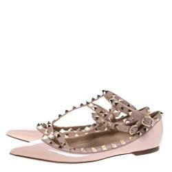 Pre Owned Valentino Beige Patent Leather Rockstud Ballet Flats Size 37.5