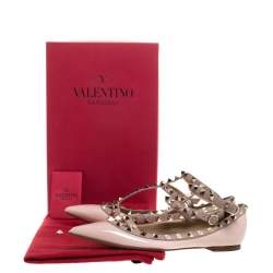 Pre Owned Valentino Beige Patent Leather Rockstud Ballet Flats Size 37.5