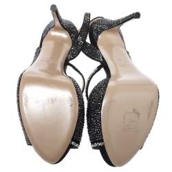 Pre Owned Valentino Black Satin Crystal Embellished Slingback Platform Sandals Size 39