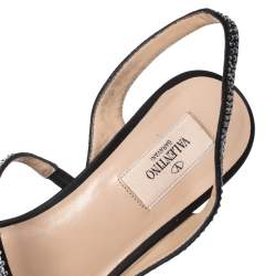 Pre Owned Valentino Black Satin Crystal Embellished Slingback Platform Sandals Size 39