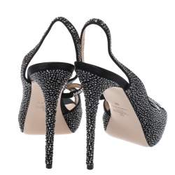 Pre Owned Valentino Black Satin Crystal Embellished Slingback Platform Sandals Size 39