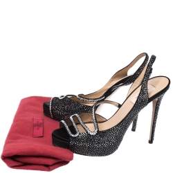 Pre Owned Valentino Black Satin Crystal Embellished Slingback Platform Sandals Size 39