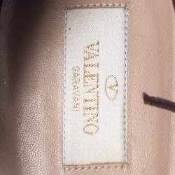 Pre Owned Valentino Maroon Textured Leather Rolling Rockstud Ankle Strap Flats Size 40