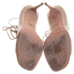 Pre Owned Valentino Beige Leather Rockstud Open Toe Lace Up Ankle Wrap Sandals Size 40