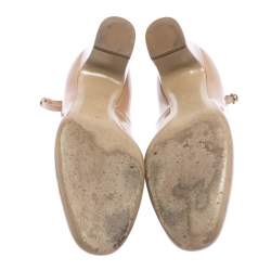 Pre Owned Valentino Beige Patent Leather Tango Block Heel Ankle Strap Pumps Size 40.5