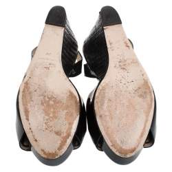 Pre Owned Valentino Black Patent Leather Open Toe Slingback Scallop Detail Wedge Sandals Size 36