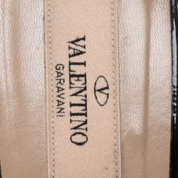 Pre Owned Valentino Black Patent Leather Open Toe Slingback Scallop Detail Wedge Sandals Size 36