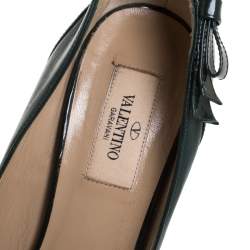 Pre Owned Valentino Green Leather And Patent Leather Bow Peep Toe Platform Pumps Size 37.5