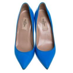 Pre Owned Valentino Blue Leather Rockstud Pointed Toe Pumps Size 36