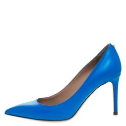 Pre Owned Valentino Blue Leather Rockstud Pointed Toe Pumps Size 36