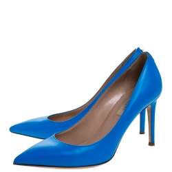 Pre Owned Valentino Blue Leather Rockstud Pointed Toe Pumps Size 36