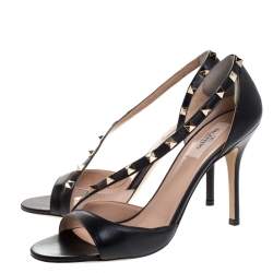 Pre Owned Valentino Black Leather Studded D'orsay Sandals Size 39.5