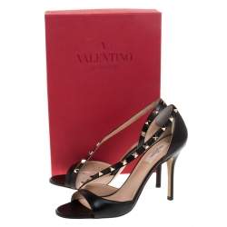 Pre Owned Valentino Black Leather Studded D'orsay Sandals Size 39.5