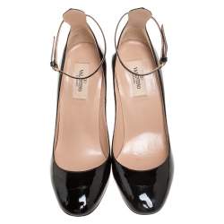 Pre Owned Valentino Black Patent Leather Tango Ankle Strap Pumps Size 38