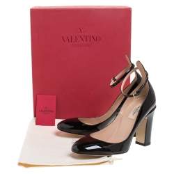 Pre Owned Valentino Black Patent Leather Tango Ankle Strap Pumps Size 38