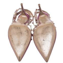 Pre Owned Valentino Beige Leather and Purple Patent Leather Rockstud Sandals Size 40