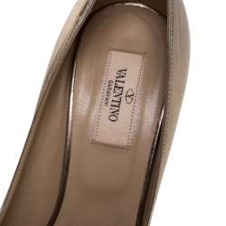 Pre Owned Valentino Metallic Gold Leather Bow Peep Toe Platform Pumps Size 38