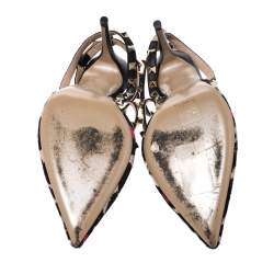 Pre Owned Valentino Multicolor Pony Hair And Black Leather Ankle Strap Rockstud Sandals Size 39.5