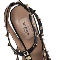 Pre Owned Valentino Multicolor Pony Hair And Black Leather Ankle Strap Rockstud Sandals Size 39.5