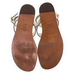 Pre Owned Valentino White Leather Studded Thong Flat Sandals Size 36