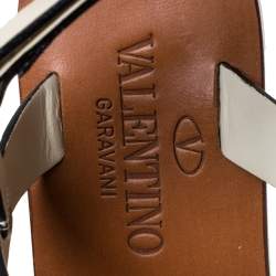 Pre Owned Valentino White Leather Studded Thong Flat Sandals Size 36