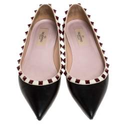 Pre Owned Valentino Black Leather Rockstud Flats Size 36