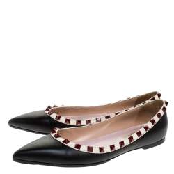Pre Owned Valentino Black Leather Rockstud Flats Size 36