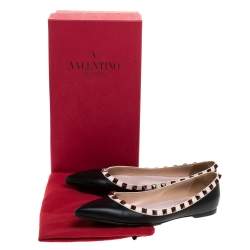 Pre Owned Valentino Black Leather Rockstud Flats Size 36