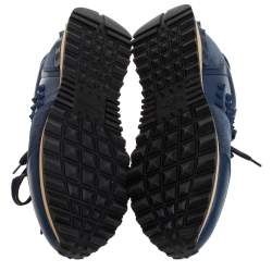 Pre Owned Valentino Blue Leather And Suede Rockrunner Low Top Sneakers Size 36