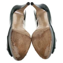 Pre Owned Valentino Green Patent Leather Knot Detail Peep Toe Platform Pumps Size 38.5