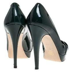 Pre Owned Valentino Green Patent Leather Knot Detail Peep Toe Platform Pumps Size 38.5