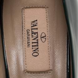 Pre Owned Valentino Green Patent Leather Knot Detail Peep Toe Platform Pumps Size 38.5
