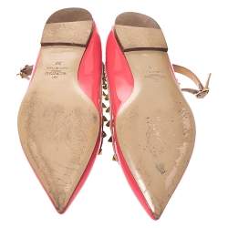 Pre Owned Valentino Pink/Beige Patent Leather And Leather Rockstud Double Ankle Strap Cage Ballerina Flats Size 39