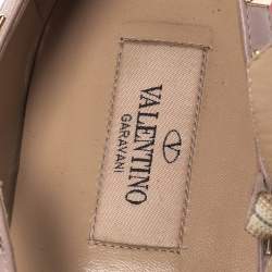 Pre Owned Valentino Pink/Beige Patent Leather And Leather Rockstud Double Ankle Strap Cage Ballerina Flats Size 39