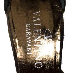 Pre Owned Valentino Green/Black Fabric And Suede Leaf Ankle Tie Up Sandals Size 39.5