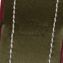 Pre Owned Valentino Red/Green Leather Flower Applique Square Toe Ankle Tie Sandals Size 39.5